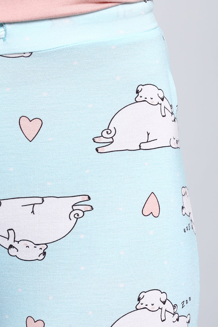 Cute puppy print shorts set for comfortable lounging.