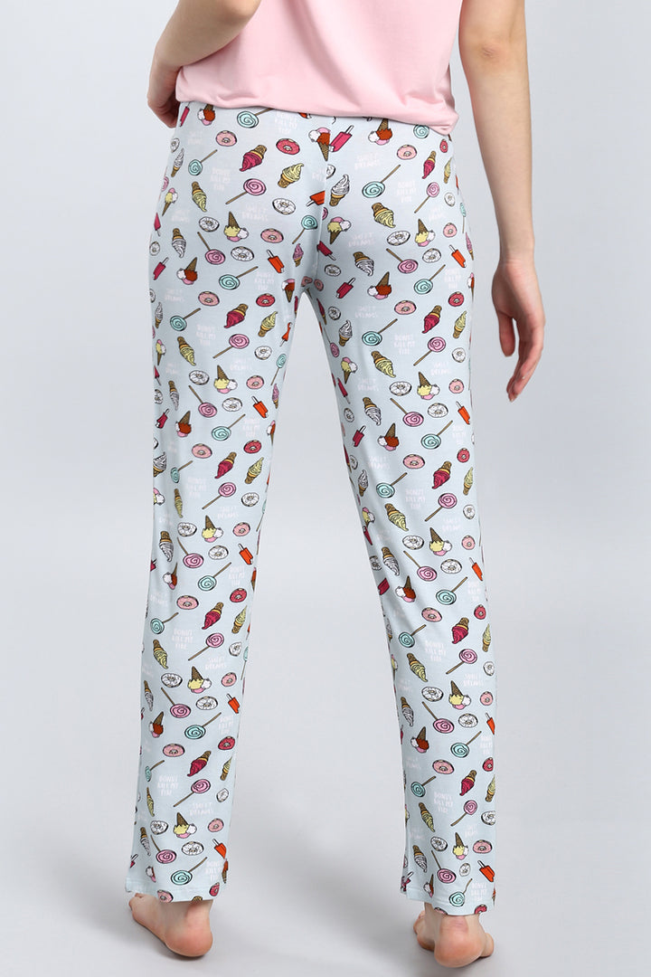 Colorful pajama set featuring playful donut and dessert patterns.