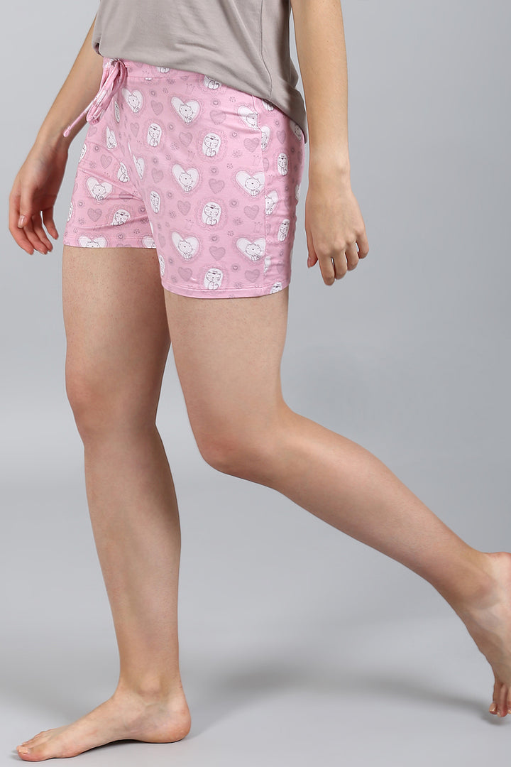 Sassy Kitty Shorts in playful pink with cute cat print.