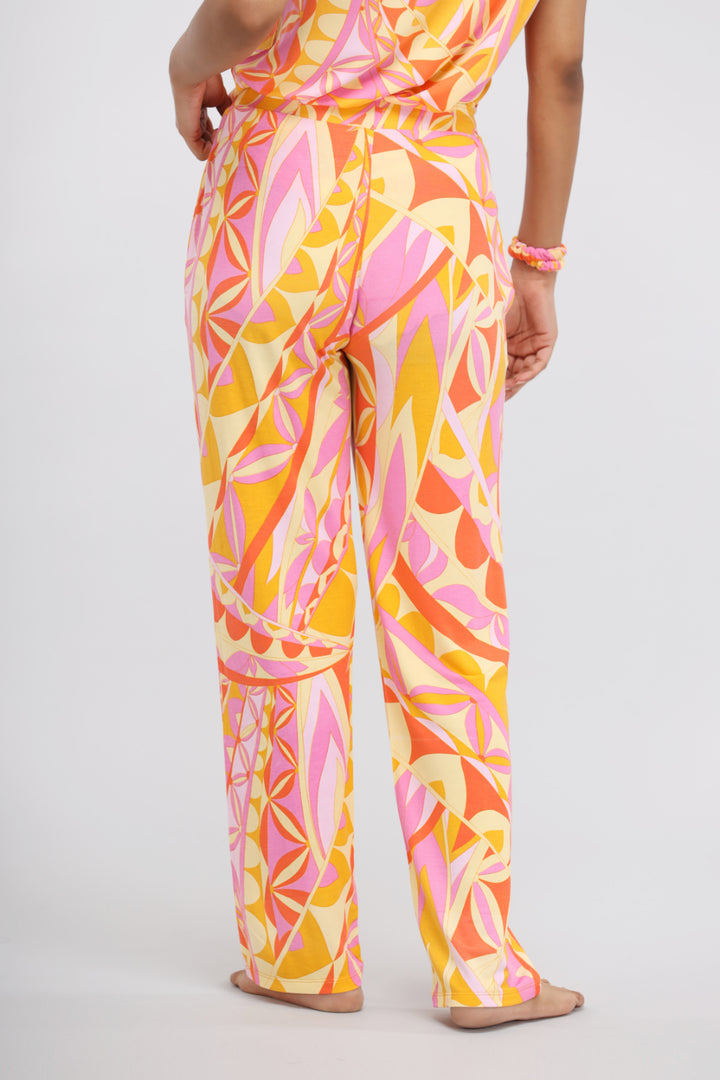 Yellow paisley modal pajama pants with vibrant patterns and relaxed fit.