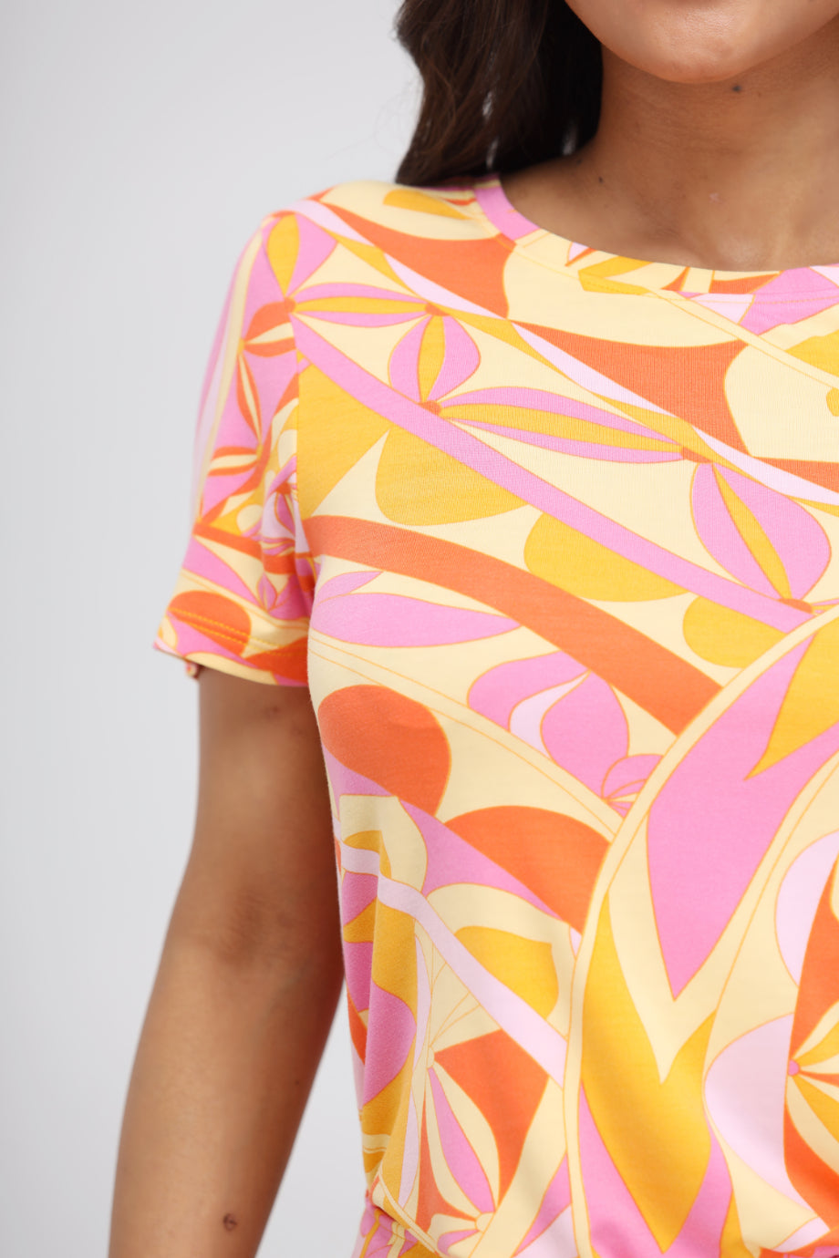 Yellow paisley print modal shorts set with vibrant floral design.