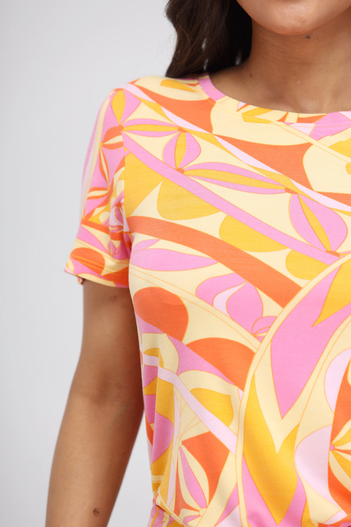 Yellow paisley print modal shorts set with vibrant floral design.