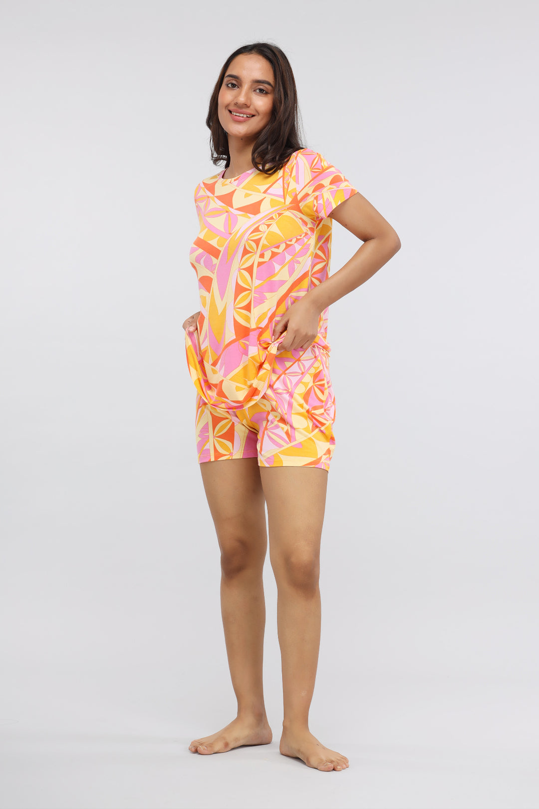 Yellow Paisley Print Modal Shorts Set
