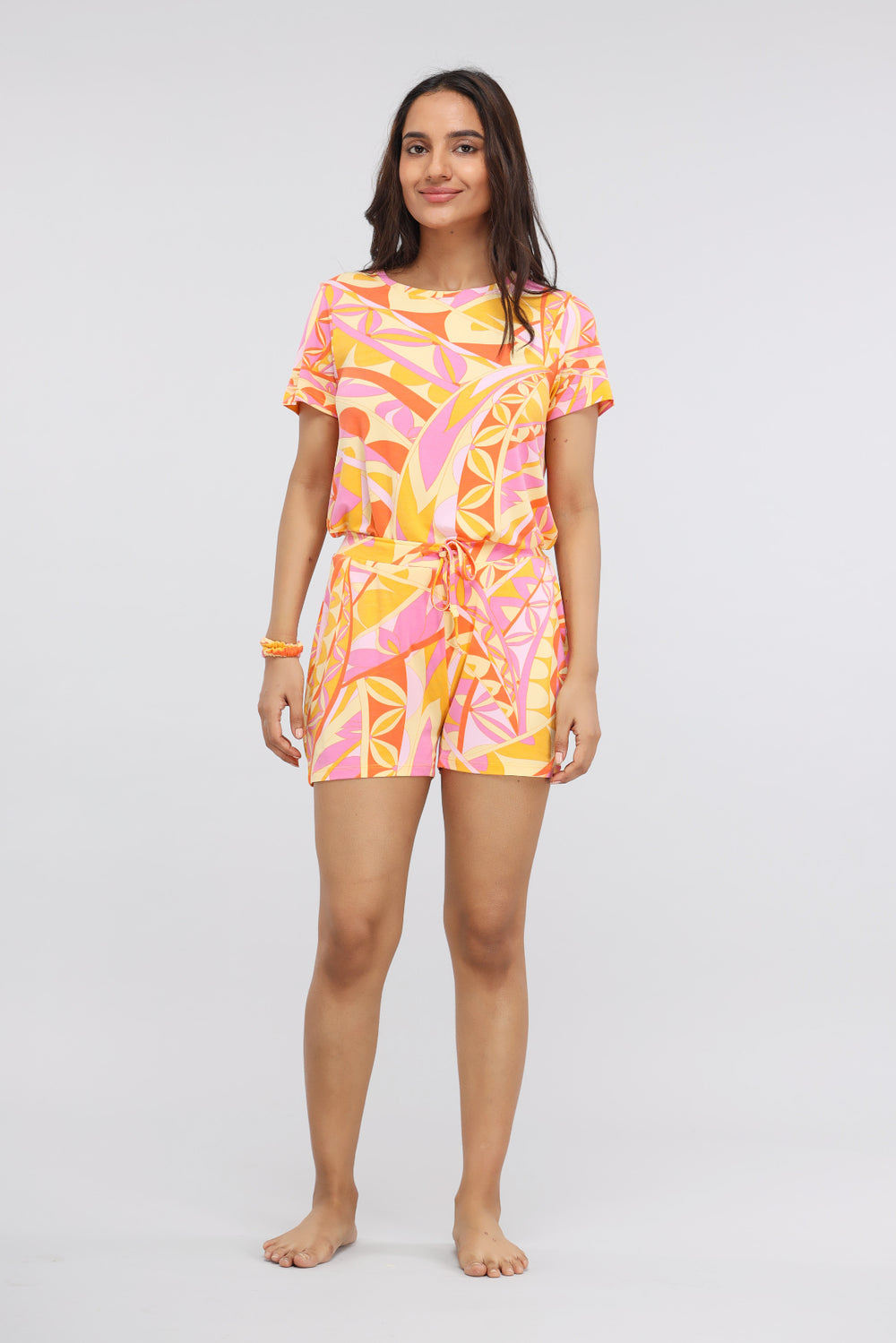 Yellow Paisley Print Modal Shorts Set