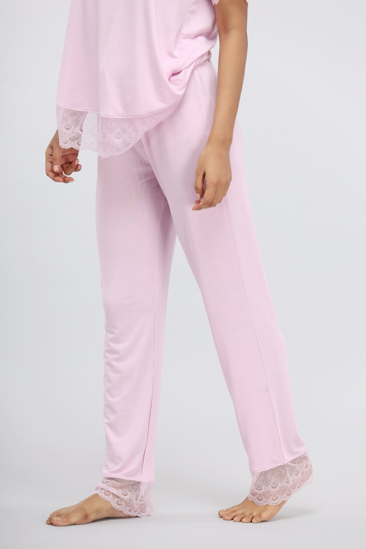 Soft Pink Modal Lace Pajama