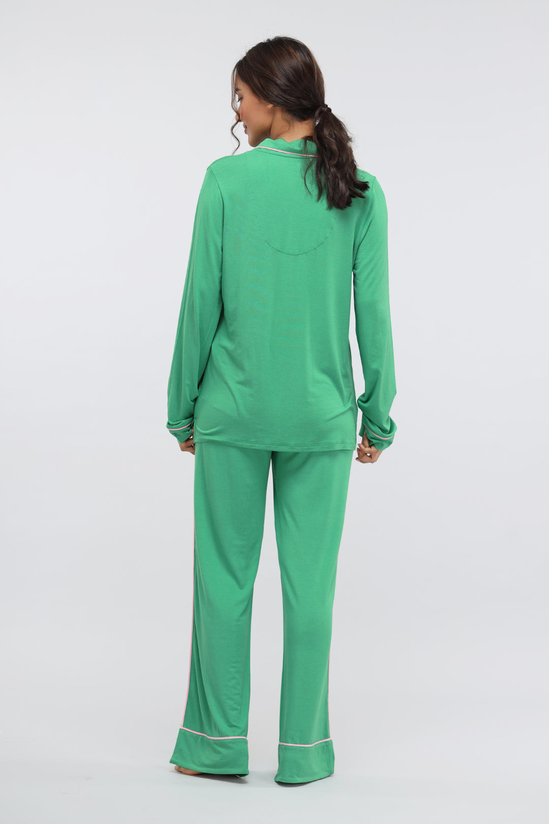 Green Bee Piping Full Sleeve Modal Pajama Set