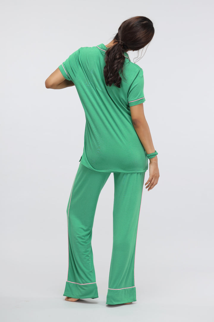 Green Bee Piping Half Sleeve Modal Pajama Set