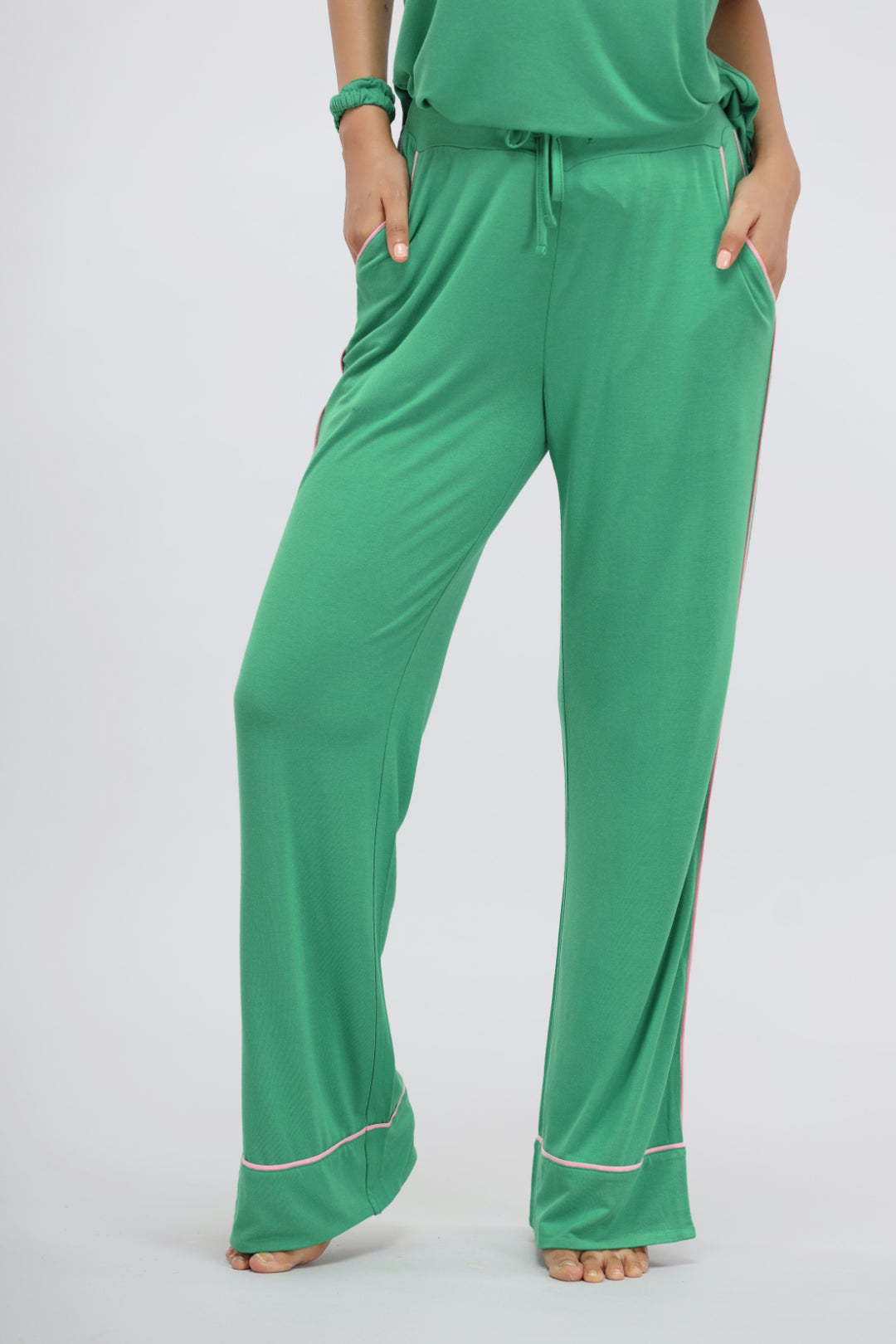 Green Bee Piping Full Sleeve Modal Pajama Set