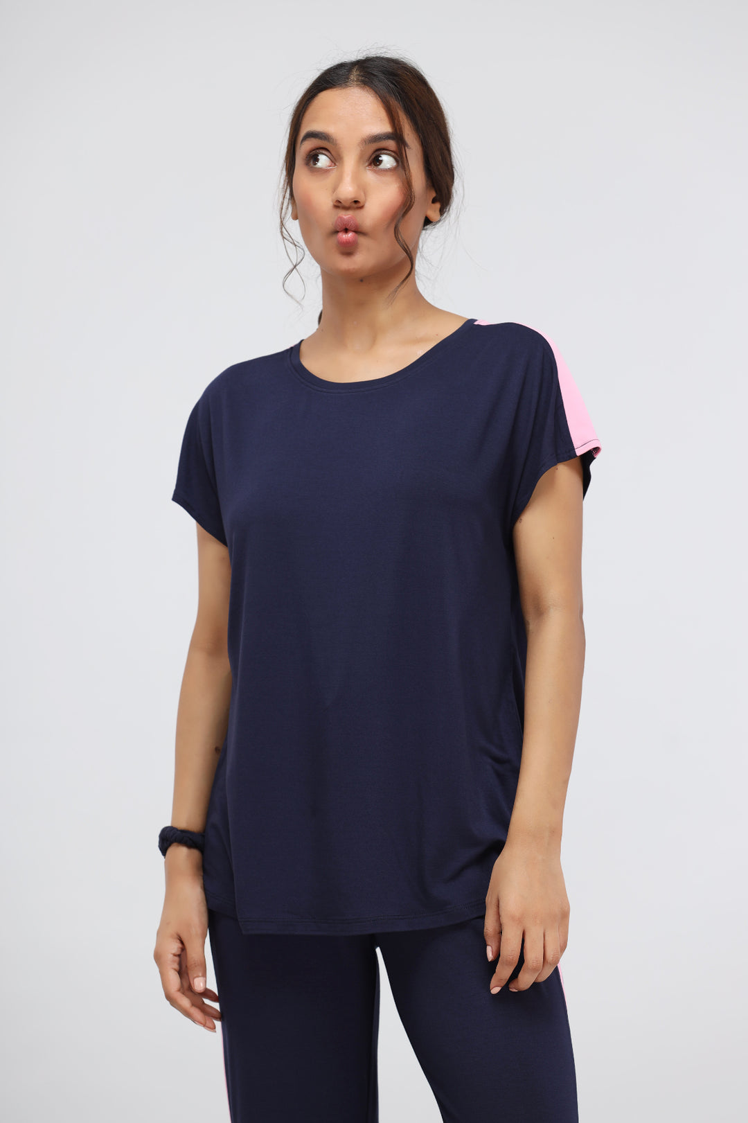 Blue Supima® Pink Stripe Classic Top