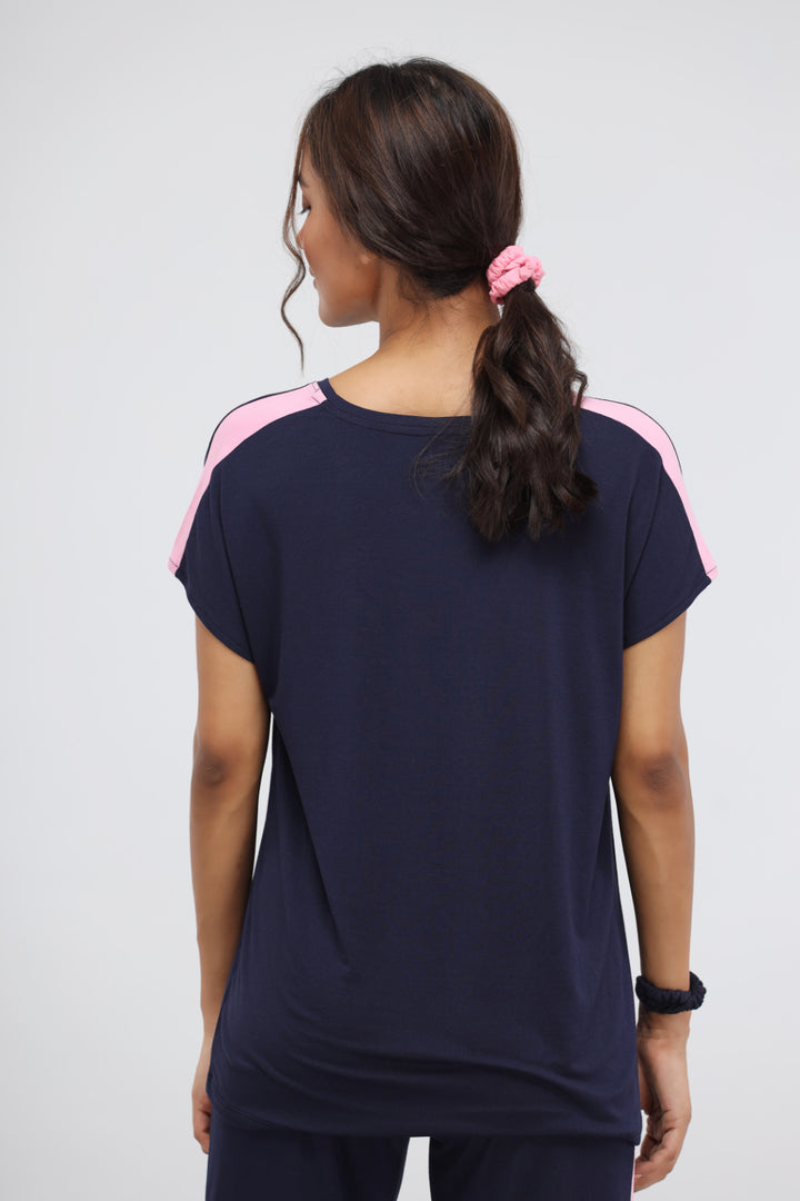 Blue Supima pink stripe classic top for women, stylish and comfortable.