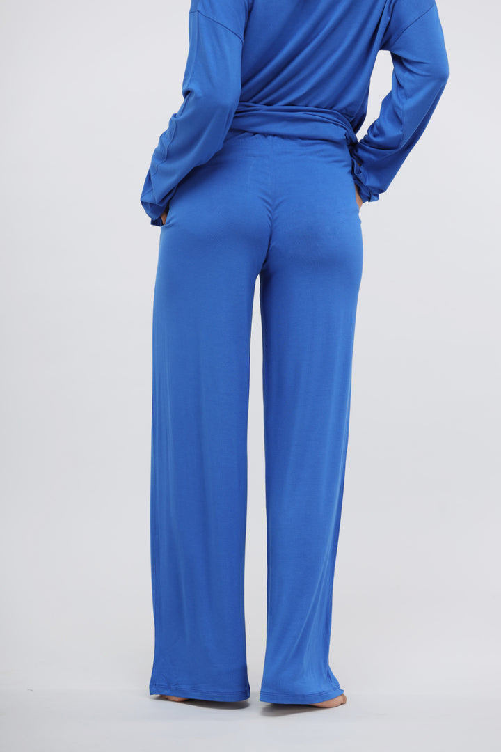 Olympian Blue Modal Flared Lounge Pant back view for comfortable lounging.