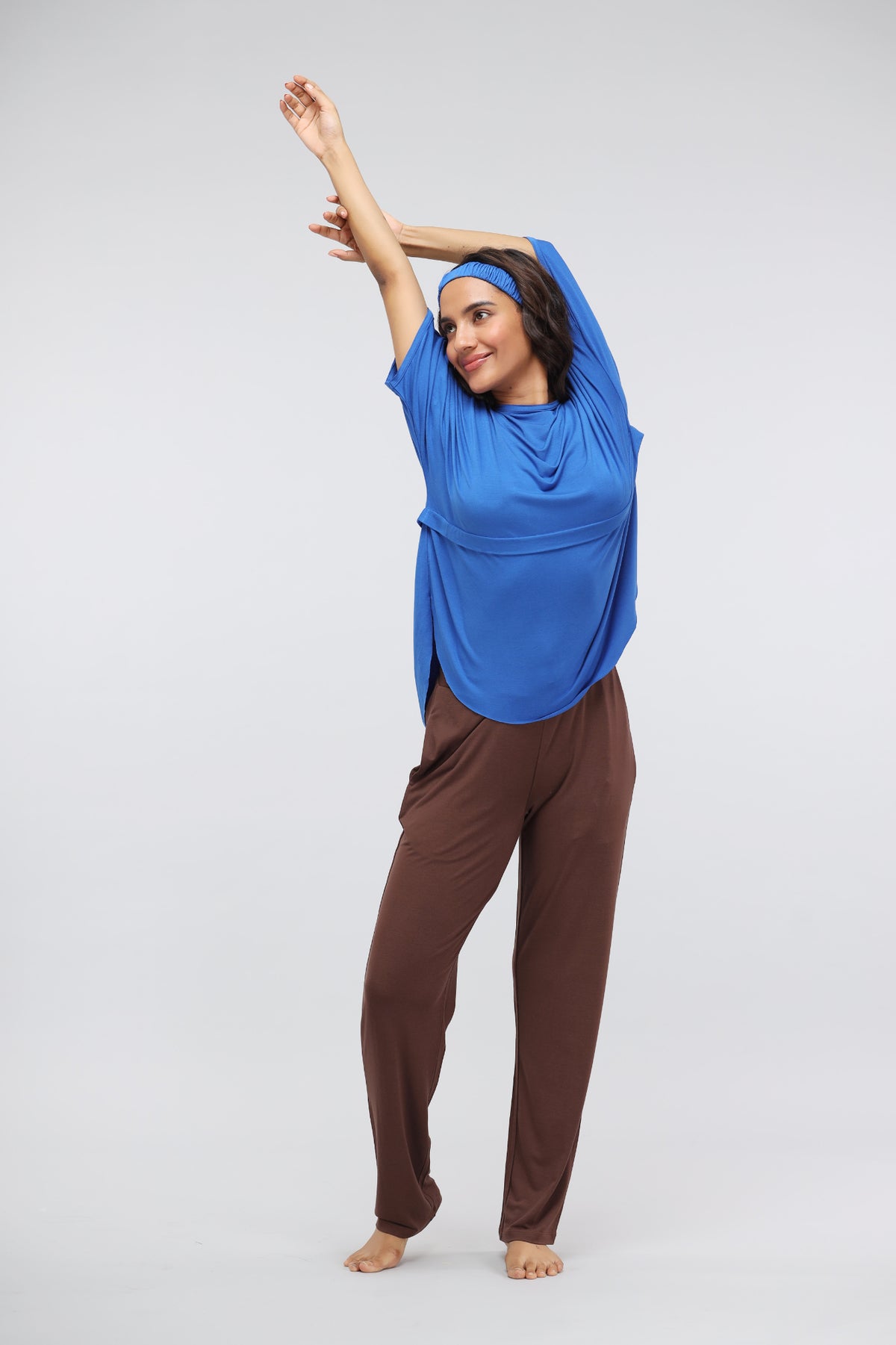 Olympian Blue Modal Oversized Lounge Top in stylish relaxed fit.