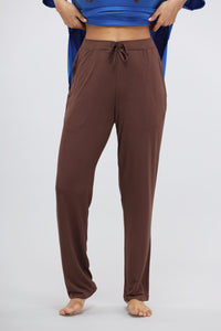 Brown modal straight lounge pant for comfortable lounging.