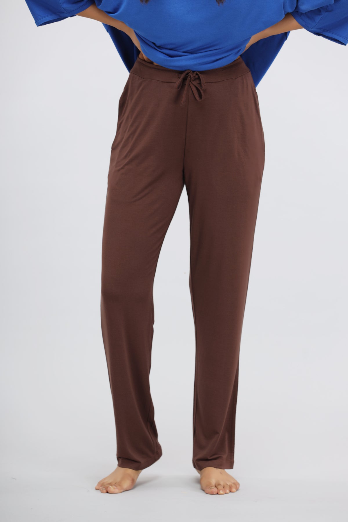 Brown modal straight lounge pants for comfortable casual wear.