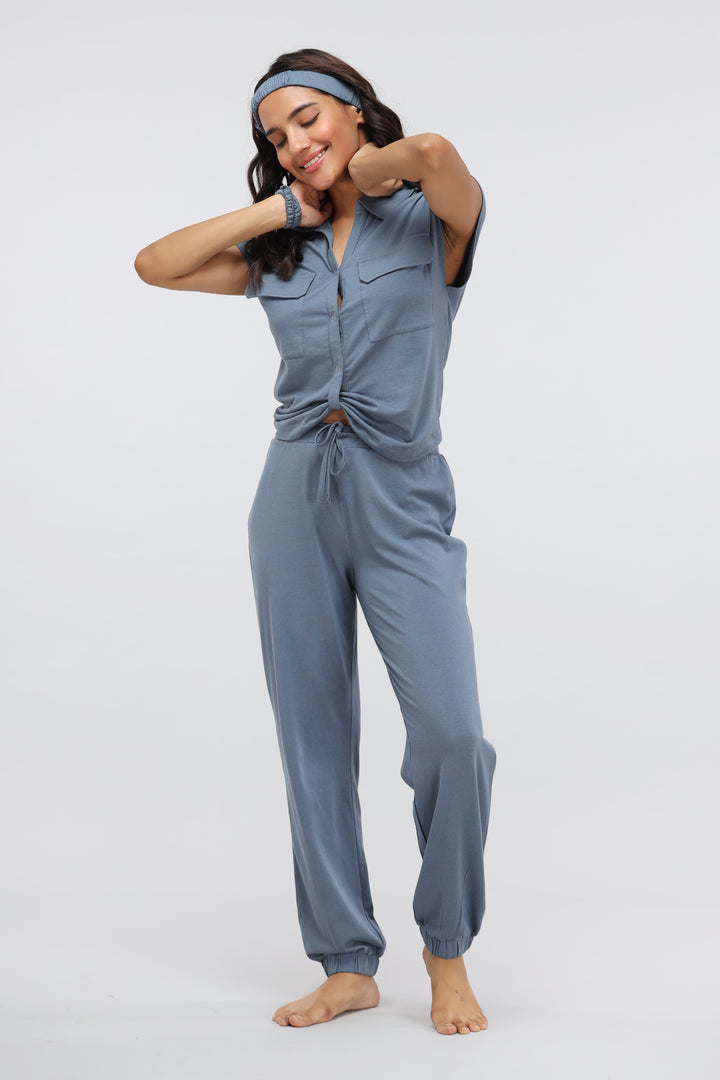 Comfortable China Blue Supima® Jogger Set with stylish design and matching accessories.