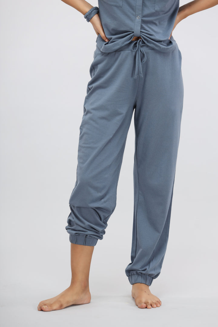 China Blue Supima® Jogger Set for comfortable, stylish lounging.