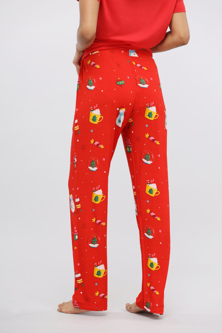 Christmas Cheer Modal Pajama Set with festive mug and tree print.