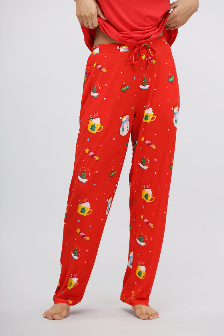 Christmas Cheer Modal Pajama Set in festive red with playful holiday prints.