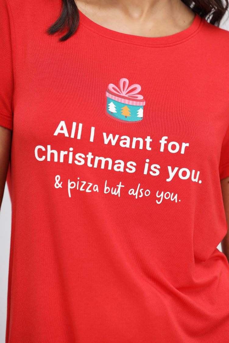 Christmas Cheer Modal Pajama Set with festive graphic and playful text.