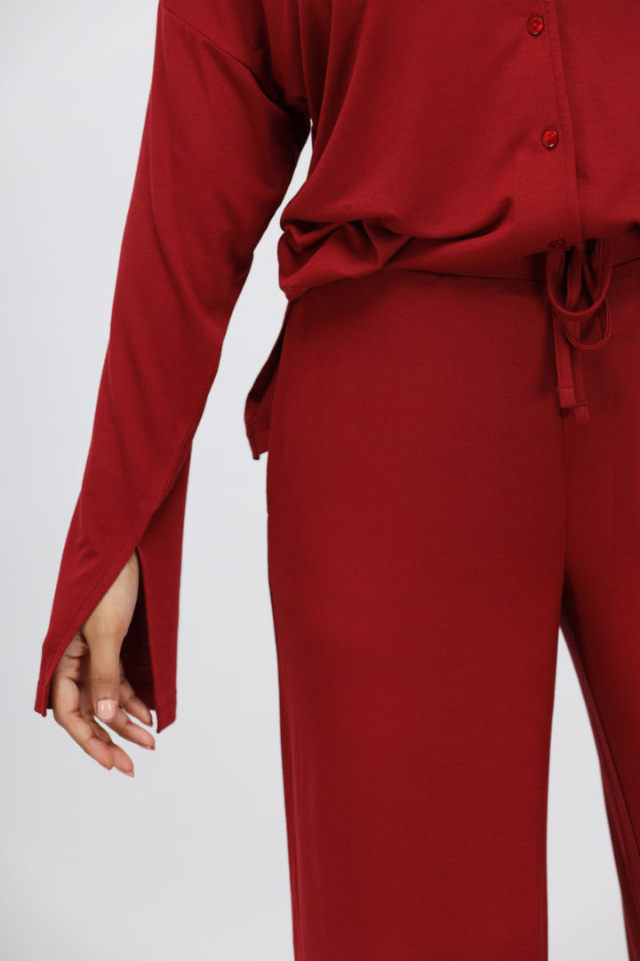Rhubarb Modal Flared Lounge Pant with stylish side slits and drawstring.