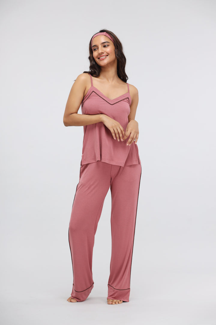Deco Rose Modal Tank Top displayed with matching pants in soft pink.
