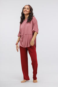 Rhubarb Modal Lounge Set with Long Top in relaxed fit and stylish colors.