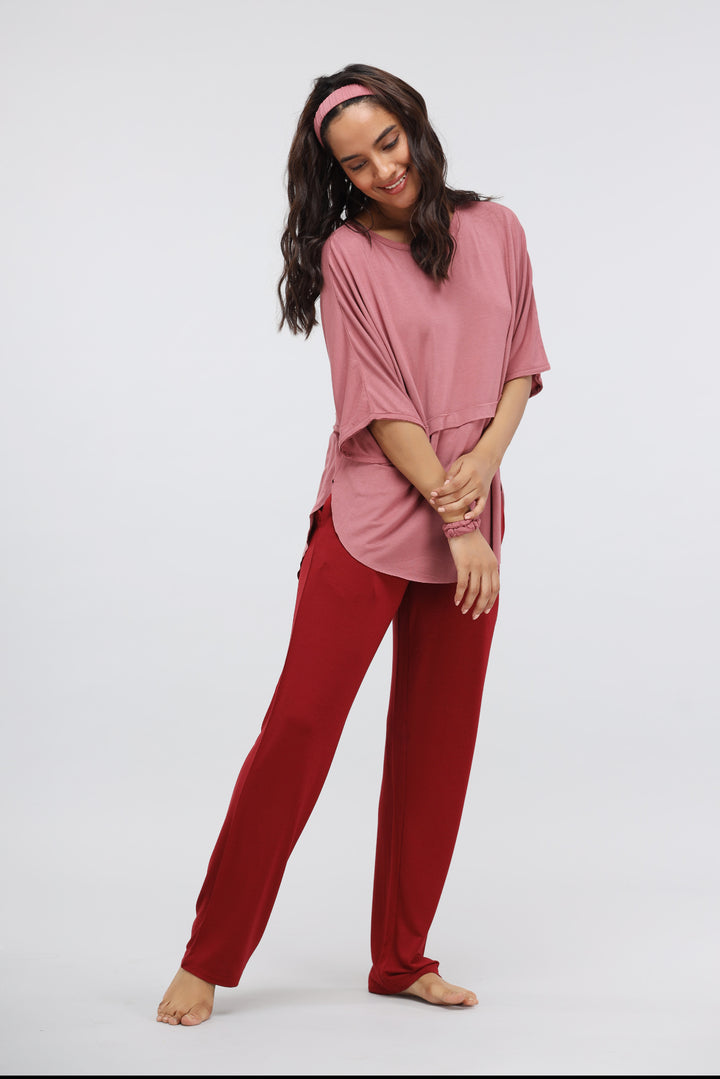 Rhubarb Modal Straight Lounge Pant in casual outfit, relaxed style and comfort.