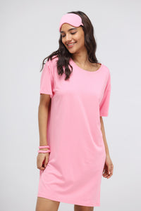 Sachet Pink Supima® T-Shirt Dress with accessories for a stylish look.