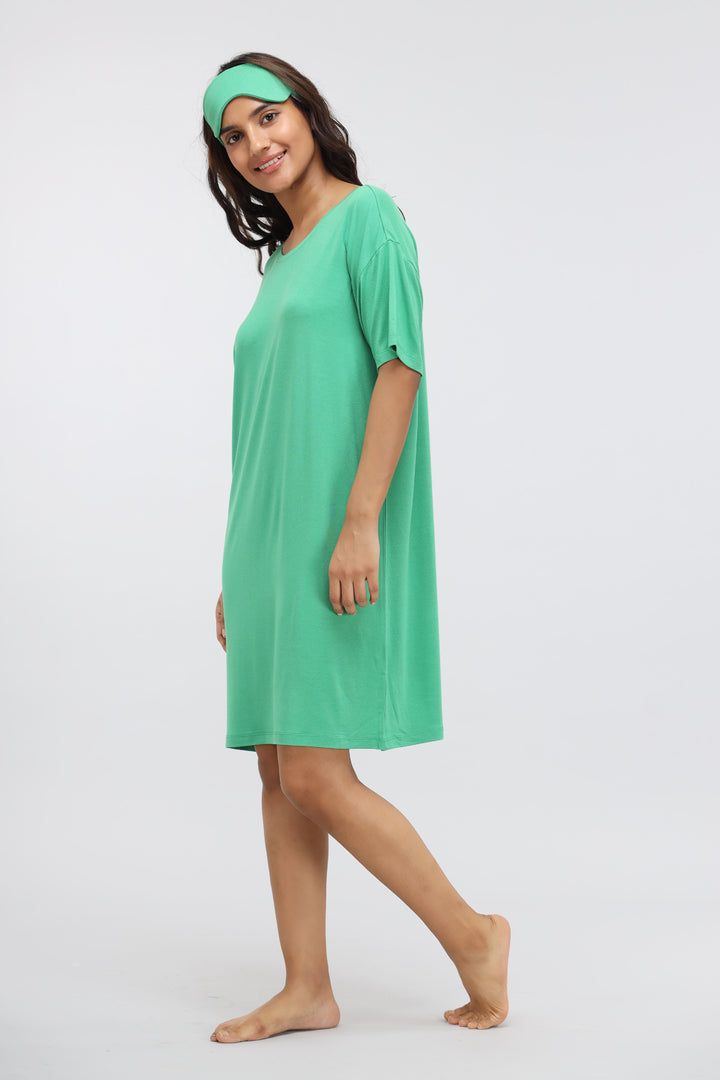 Green Bee Modal T-Shirt Dress featuring a relaxed fit and comfortable design.
