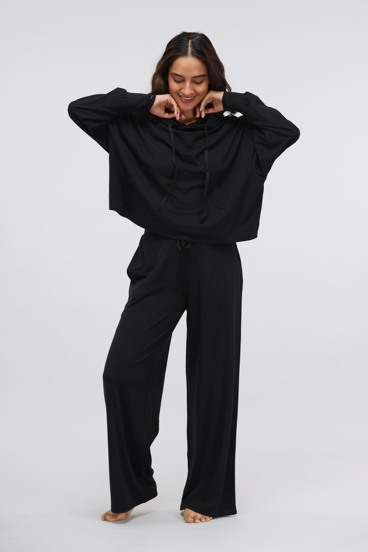 Limited Edition Luxflo Hoodie Set in black, stylish and comfortable loungewear.