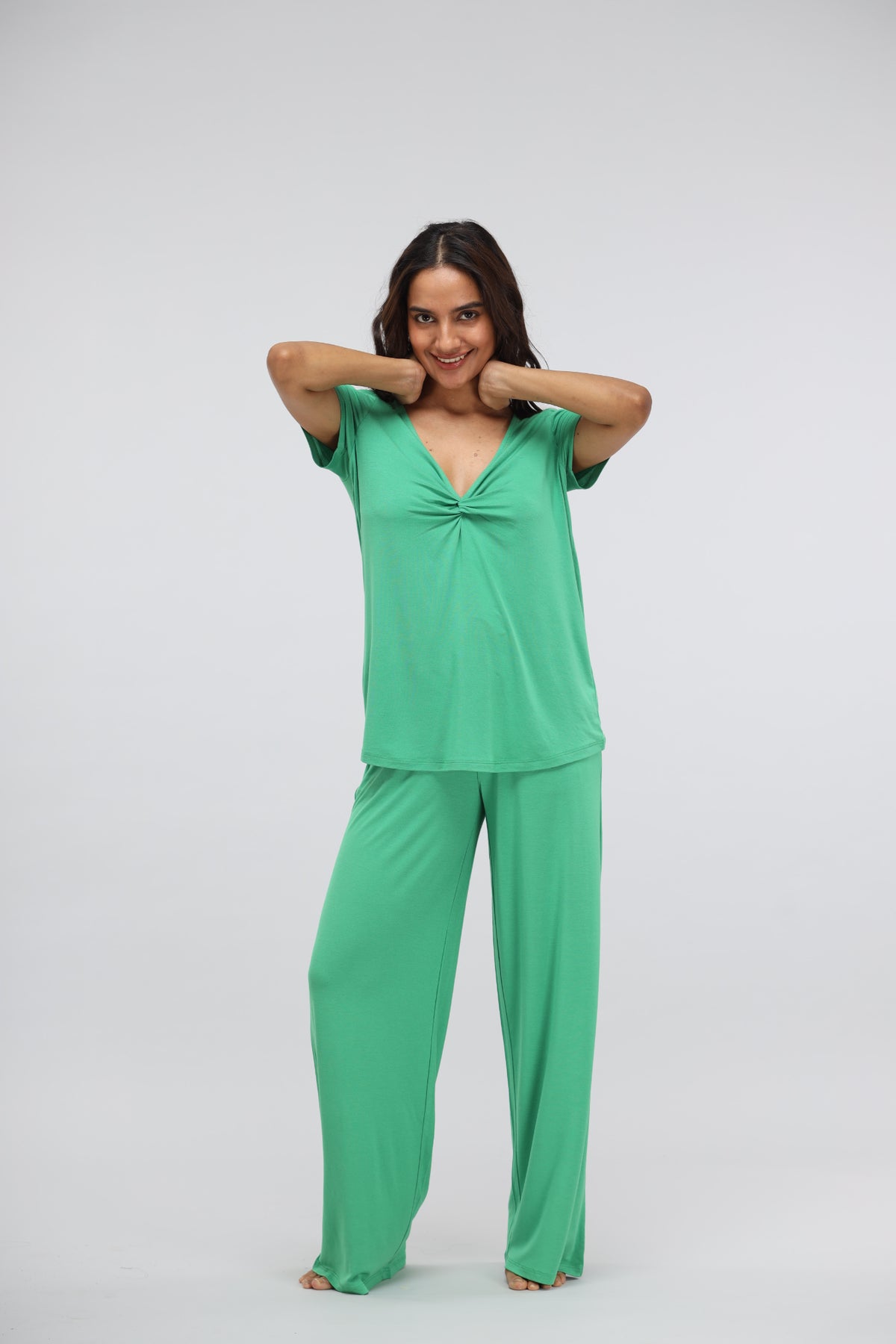 Green Bee Modal Knotted Lounge Top in vibrant green with relaxed fit.