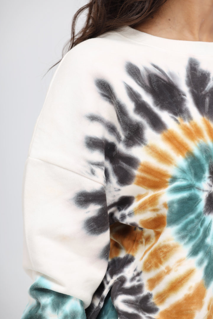 Tie-Dye Terry Jogger Set with colorful swirls and casual style.