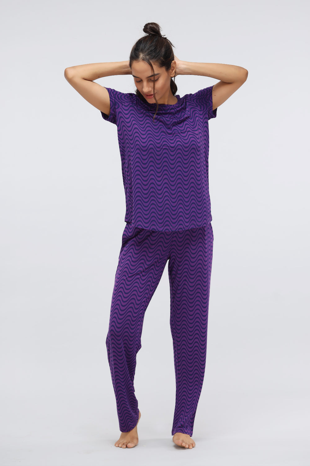 Purple Wavy Modal Printed Pajama Set