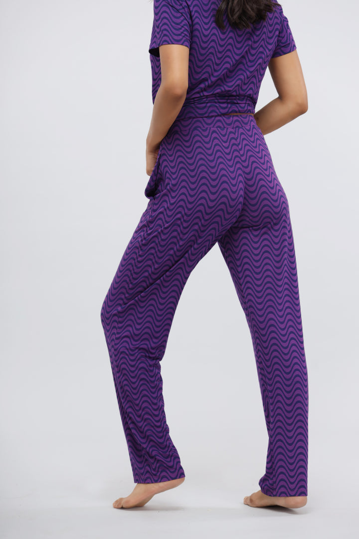 Purple Wavy Modal Printed Pajama Set