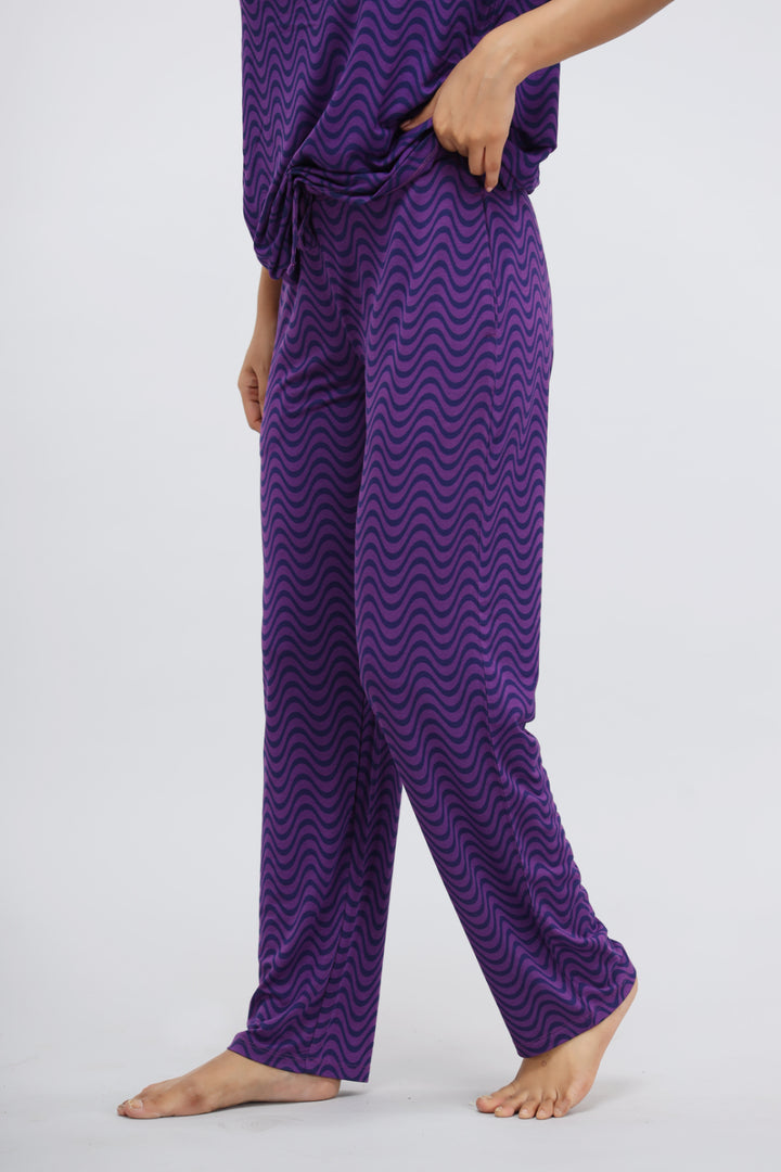 Purple wavy nightsuit pajama for comfortable sleepwear and loungewear.