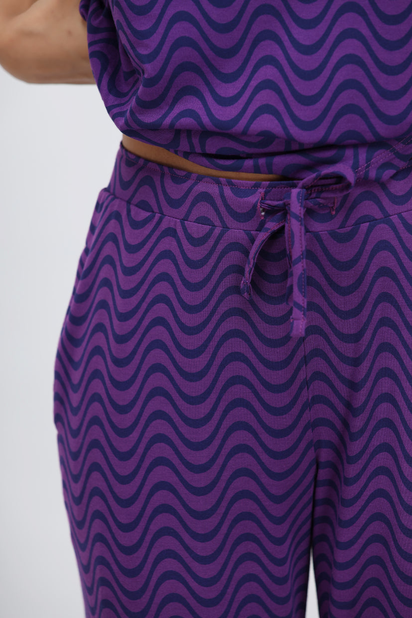 Purple wavy nightsuit pajama set featuring a stylish and comfortable design.
