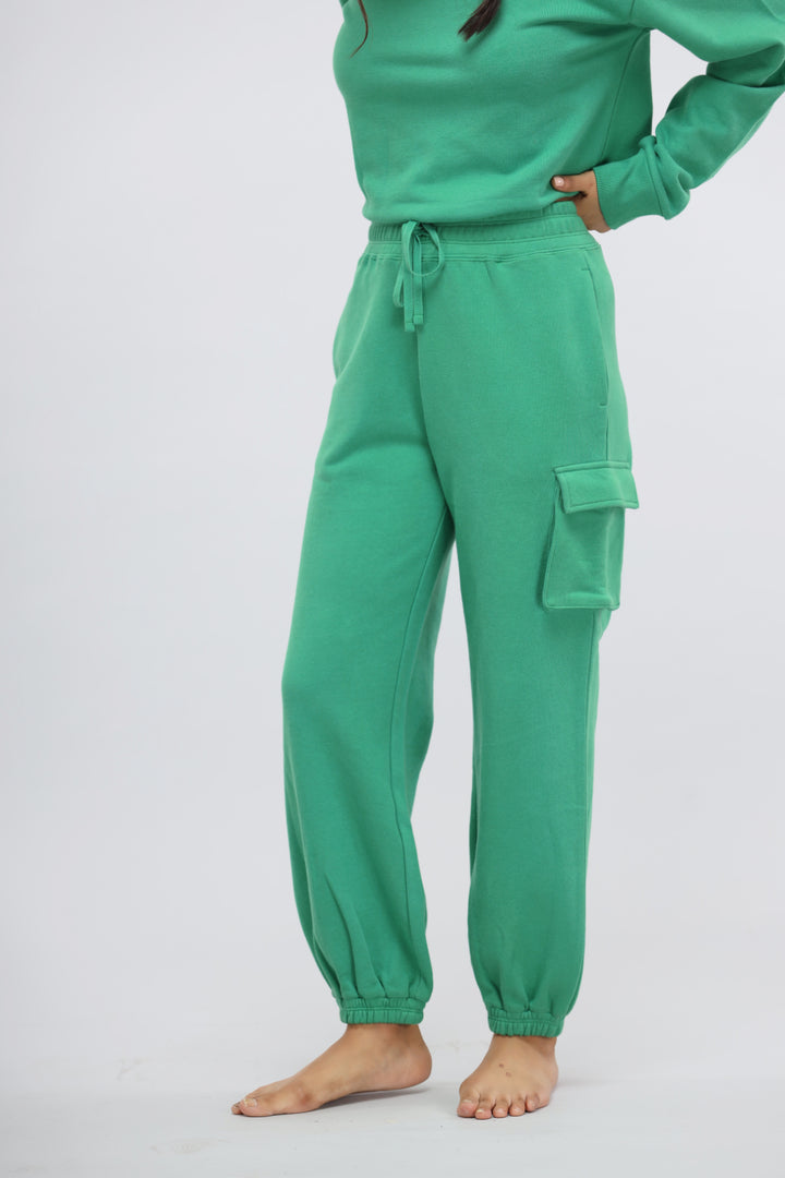 Green Bee Terry Jogger Pants with Patch Pocket, stylish and comfortable loungewear.