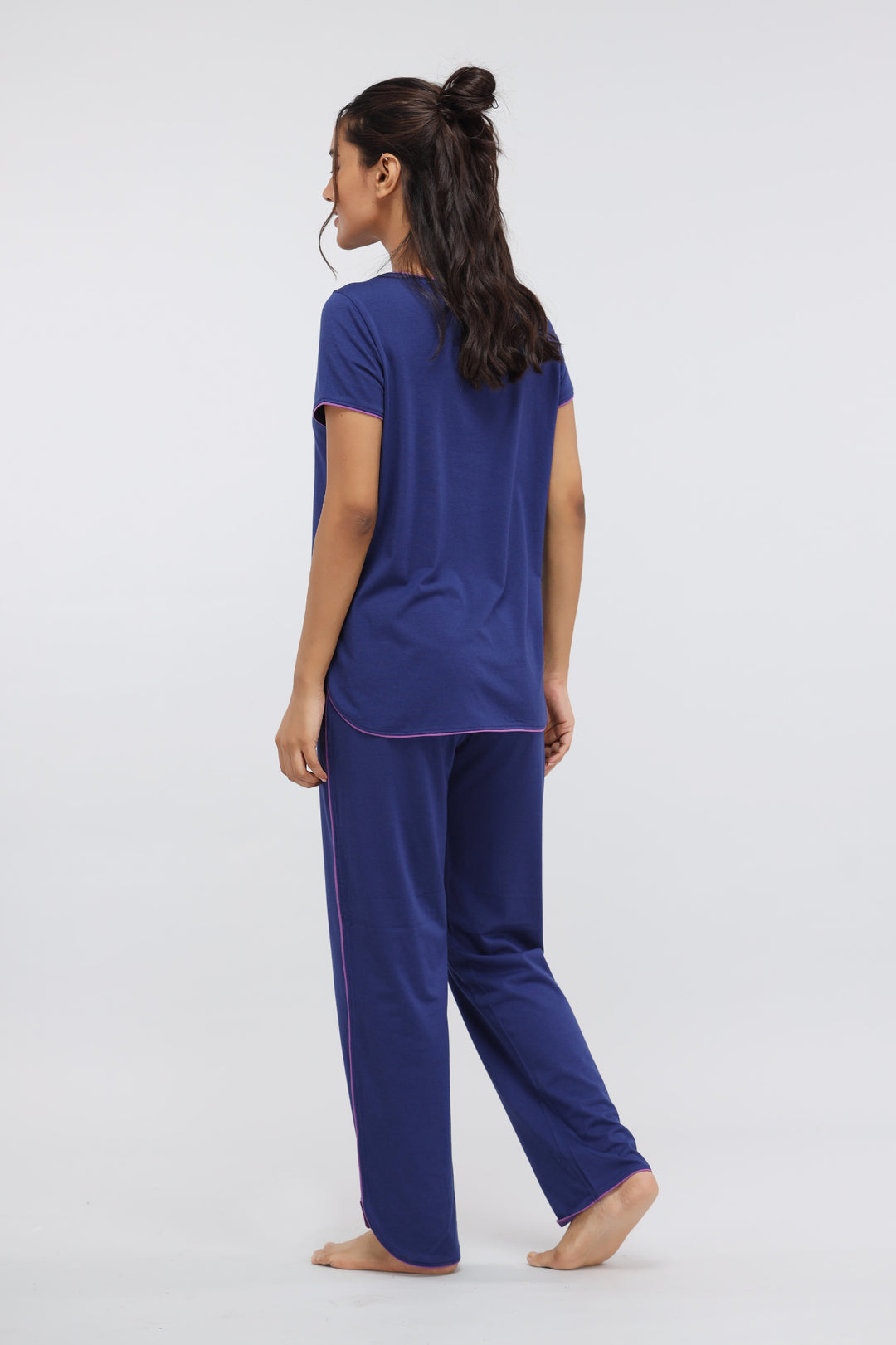 Functional blue piping Supima® pajama set for stylish comfort.
