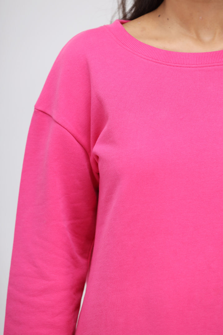 Pink long terry pullover set showcasing soft fabric and stylish design.