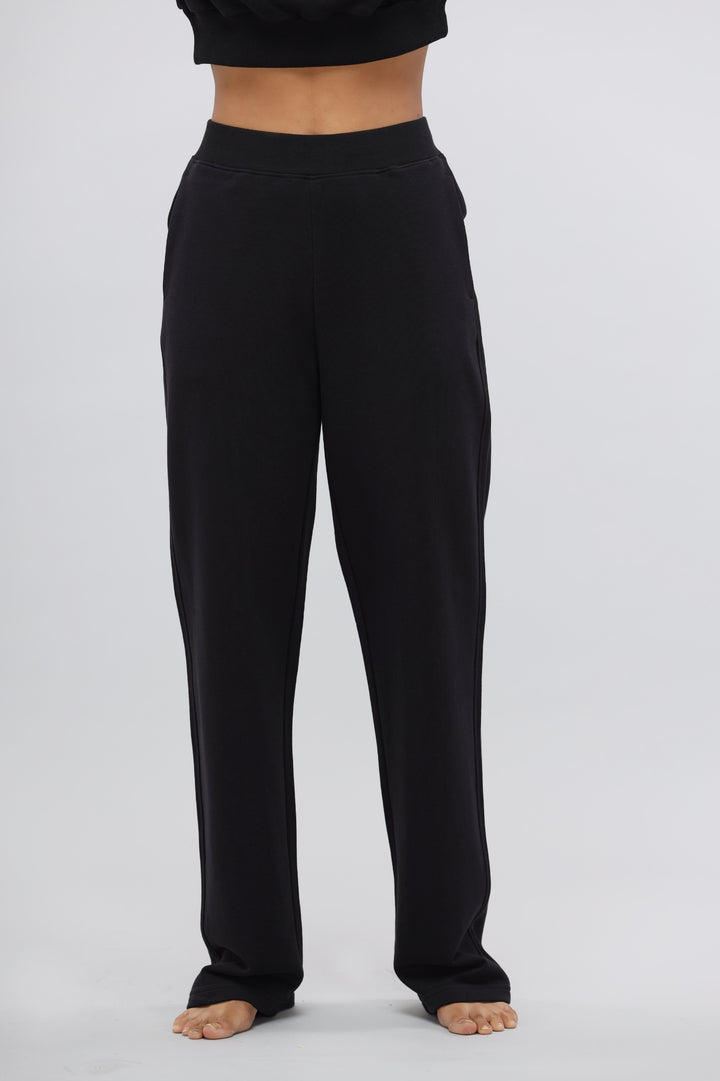 Jet Black Terry Jogger Pants with Patch Pocket for stylish comfort.