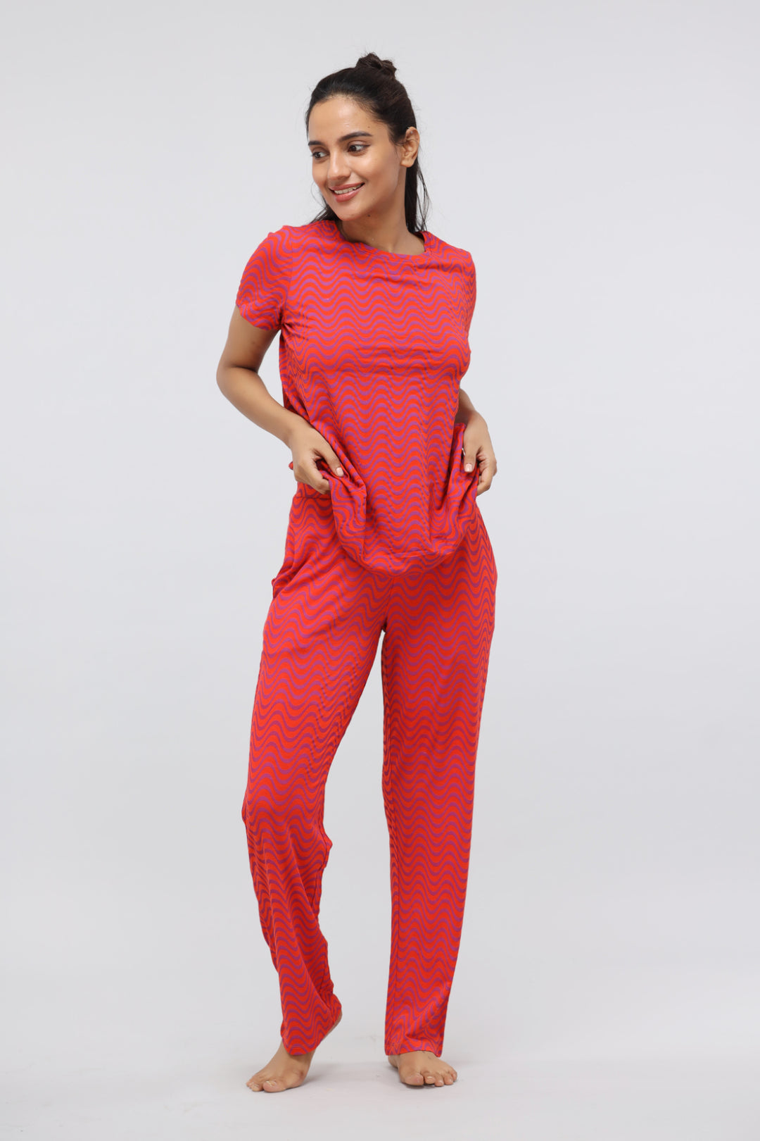 Orange Wavy Soft Modal Pajama