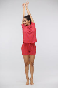 Orange wavy printed modal shorts set with stylish relaxed fit.
