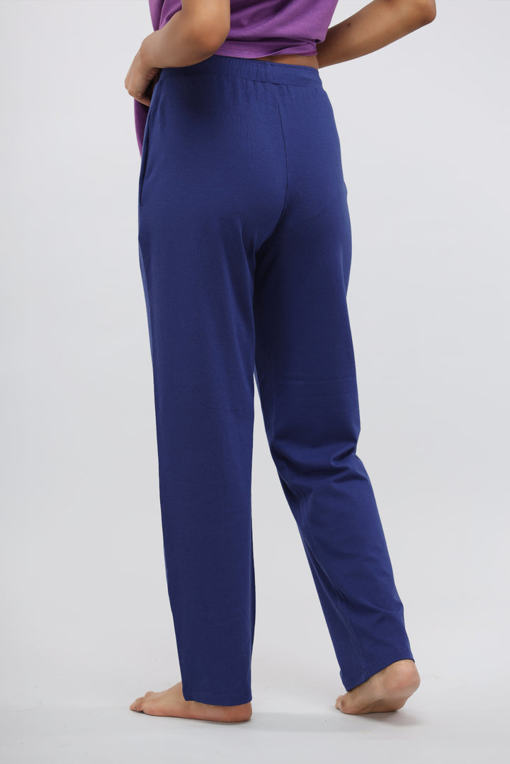 Blue Supima® straight lounge pants, comfortable and stylish for lounging.