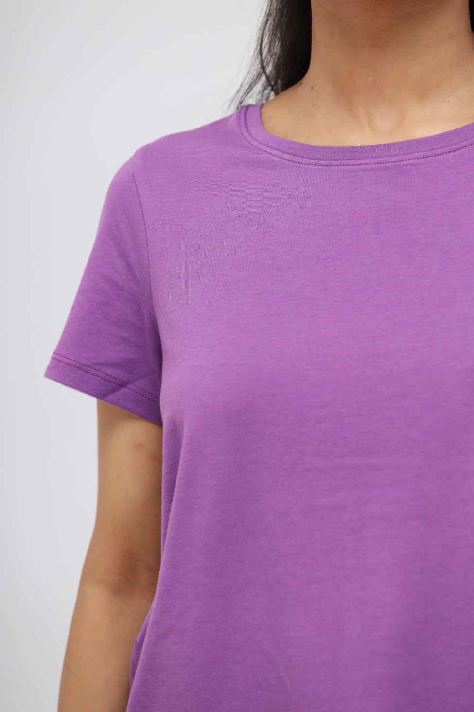Meadow Violet Supima® round neck casual top for women, vibrant purple color.