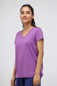Meadow Violet Supima® V Neck Casual Top for women in purple.