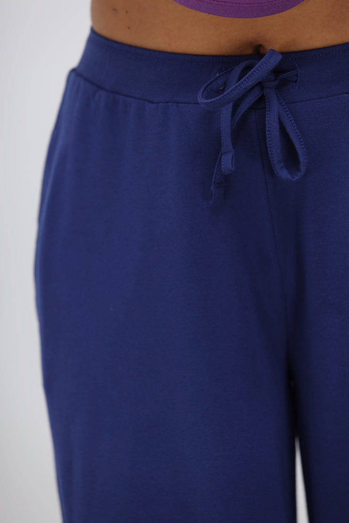 Functional blue Supima® flared lounge pant with adjustable drawstring.