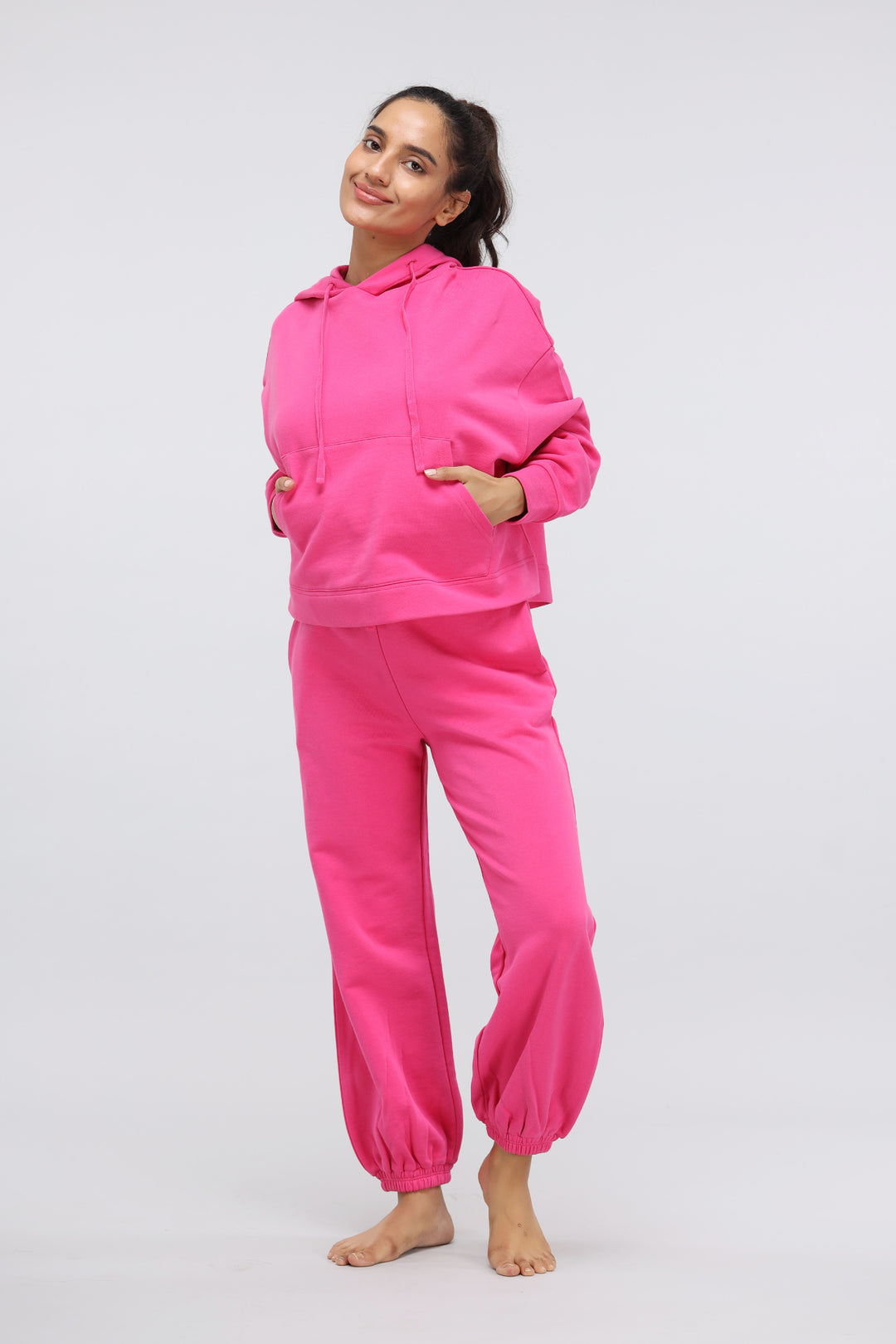 Pink Terry Relaxed Jogger outfit for stylish and comfortable lounging.