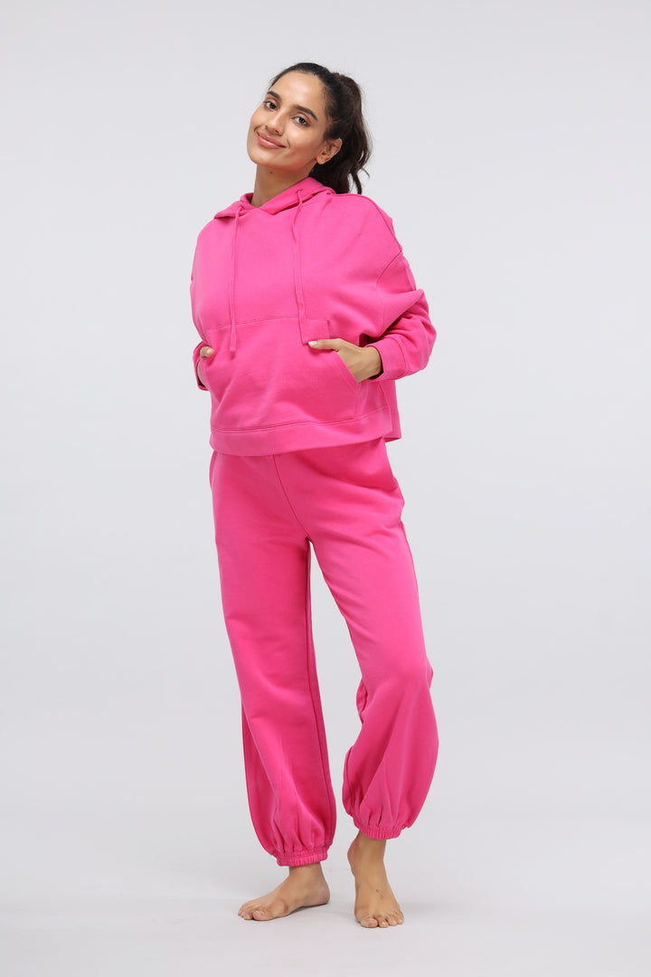 Pink Terry Relaxed Jogger outfit for stylish and comfortable lounging.