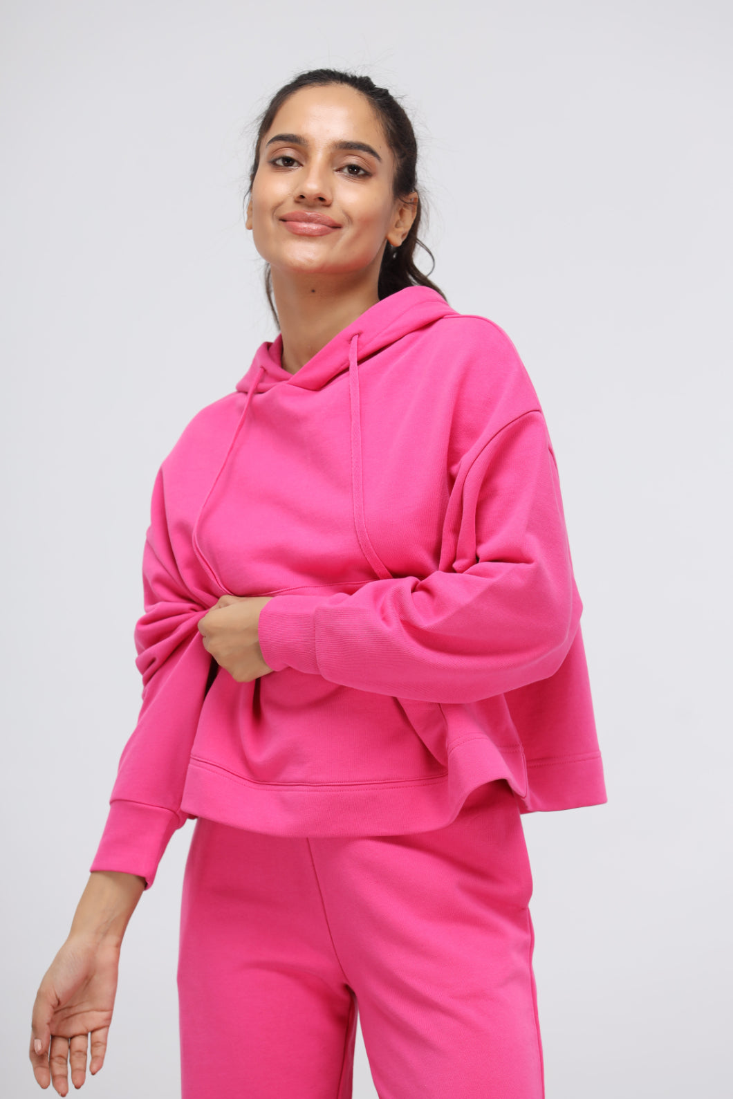 Pink Cotton Terry Hoodie Set