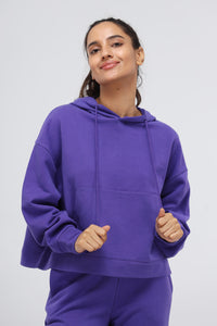 Deep Blue Terry Travel Hoodie for stylish and comfortable travel.